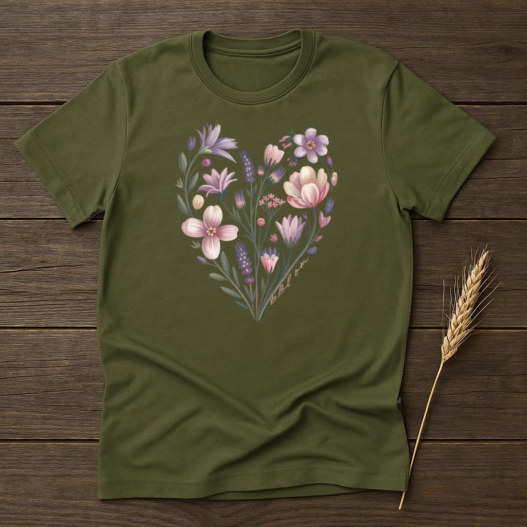 MyDesigns Physical Item S / Military Green Floral Heart Bouquet T-Shirt