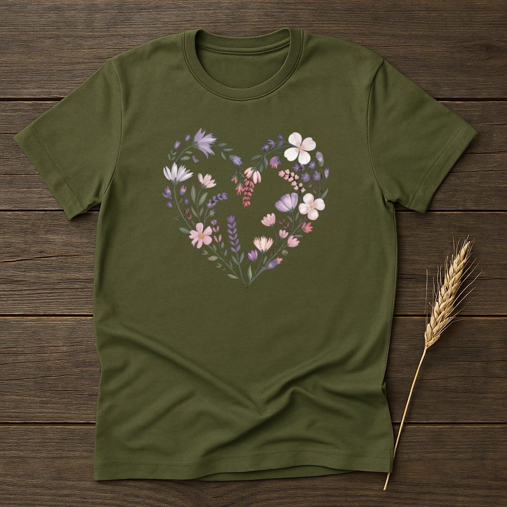 MyDesigns Physical Item S / Military Green Floral Heart T-Shirt
