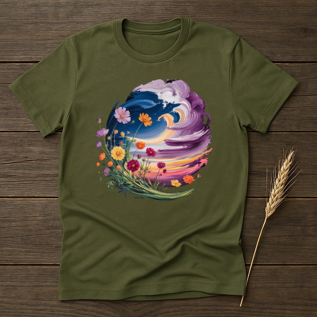 MyDesigns Physical Item S / Military Green Floral Paint Wave T-Shirt