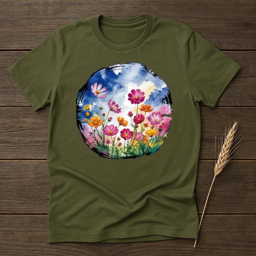 MyDesigns Physical Item S / Military Green Floral Watercolor Scene T-Shirt