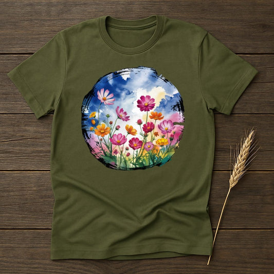 MyDesigns Physical Item S / Military Green Floral Watercolor Scene T-Shirt