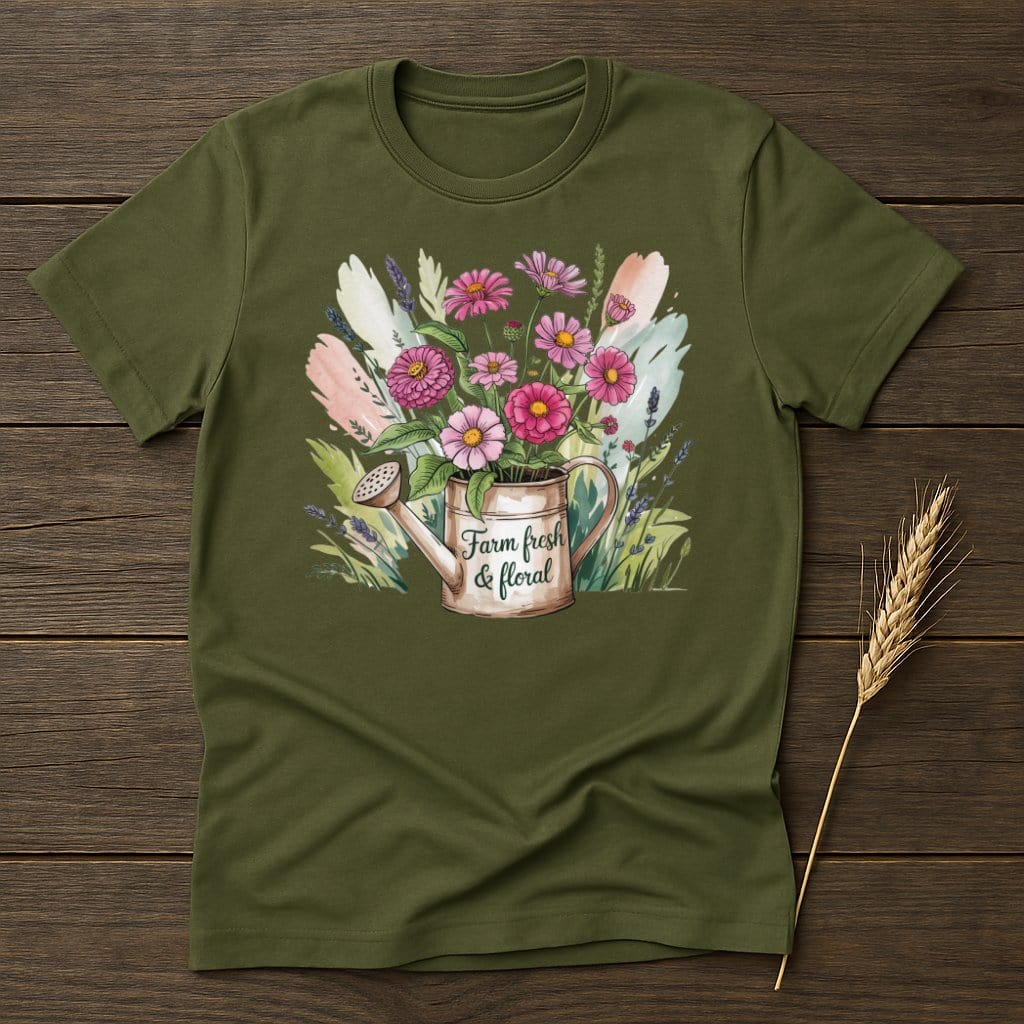 MyDesigns Physical Item S / Military Green Floral Watering Can T-Shirt