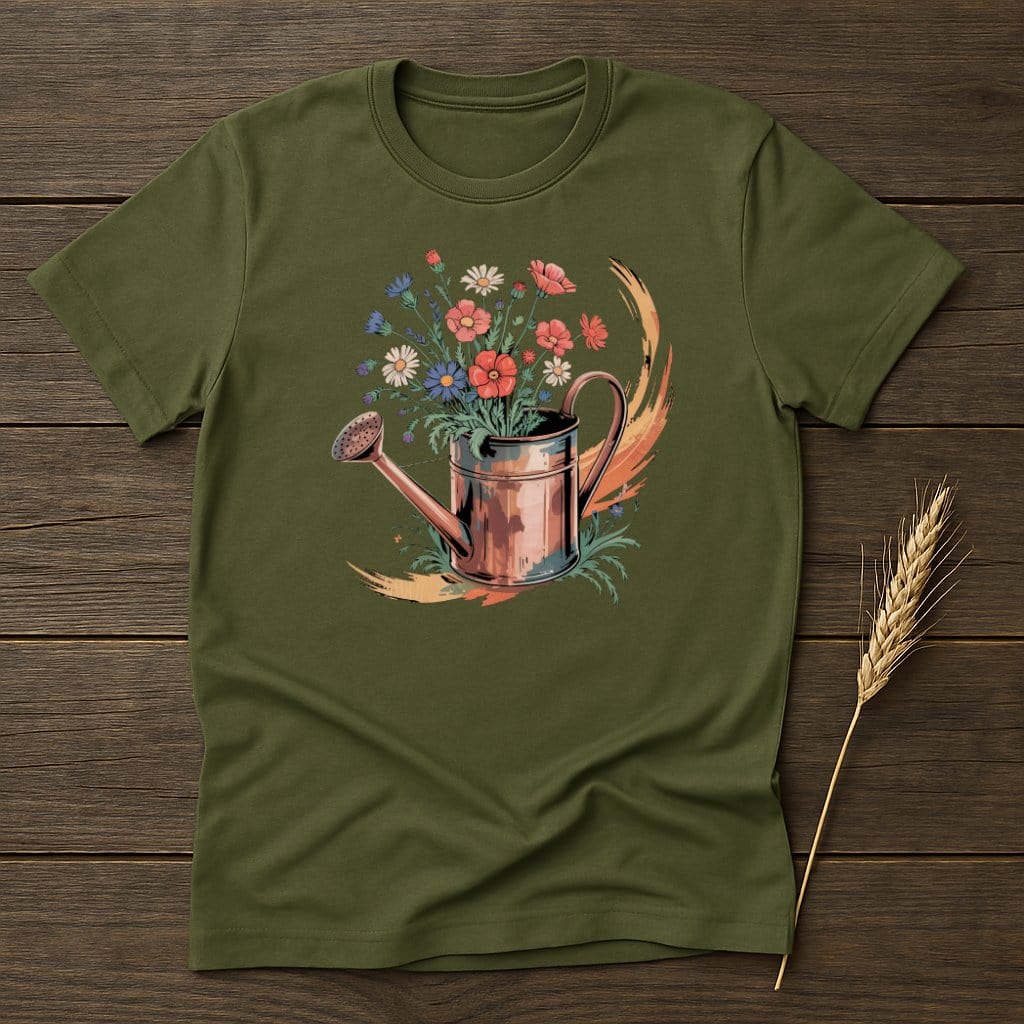 MyDesigns Physical Item S / Military Green Floral Watering Can T-Shirt
