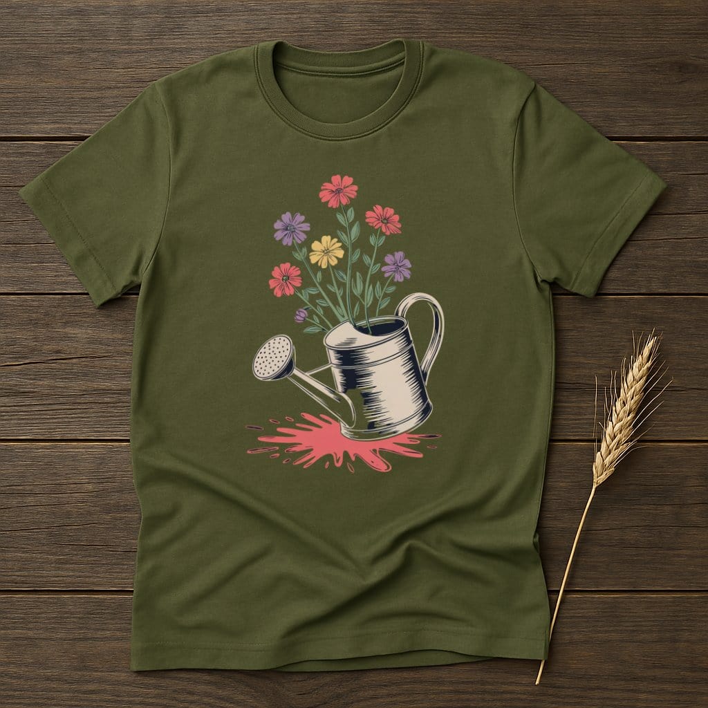 MyDesigns Physical Item S / Military Green Flowers From A Watering Can T-Shirt