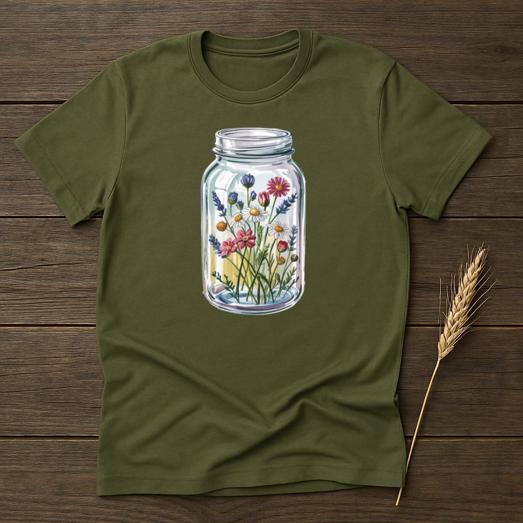 MyDesigns Physical Item S / Military Green Flowers In Jar T-Shirt