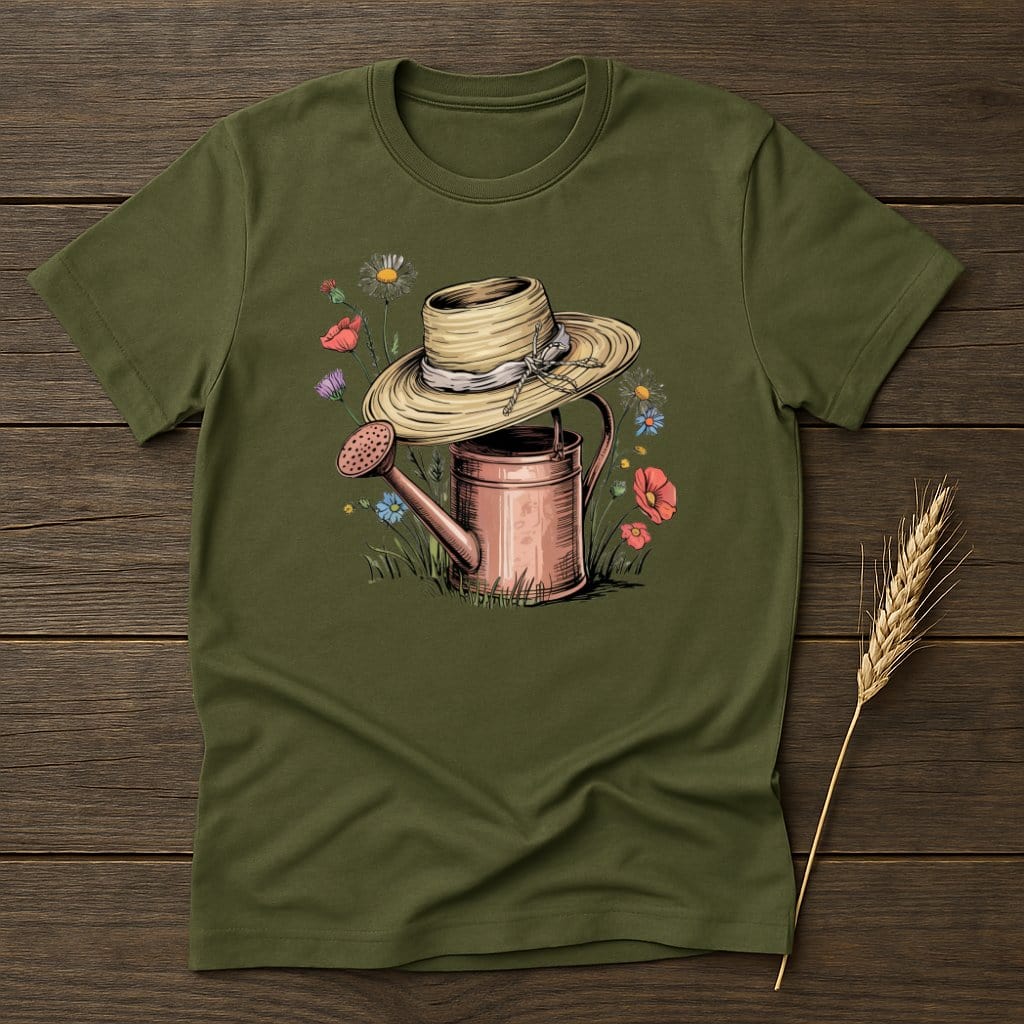 MyDesigns Physical Item S / Military Green Garden Hat Watering Can  T-Shirt