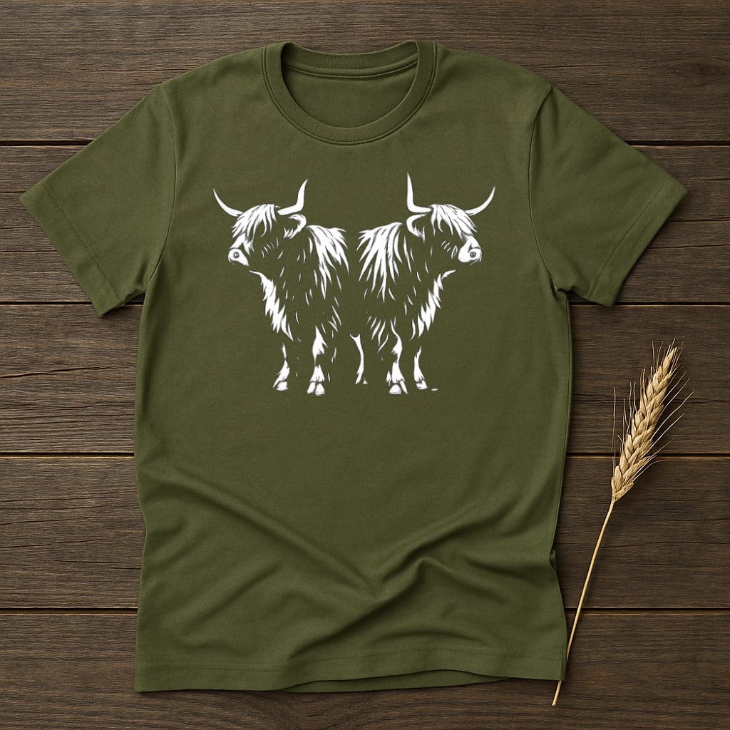 MyDesigns Physical Item S / Military Green Highland Cows Duo T-Shirt