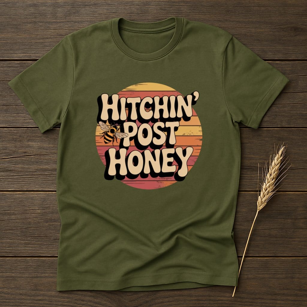 MyDesigns Physical Item S / Military Green Hitchin Post Honey Retro T-Shirts