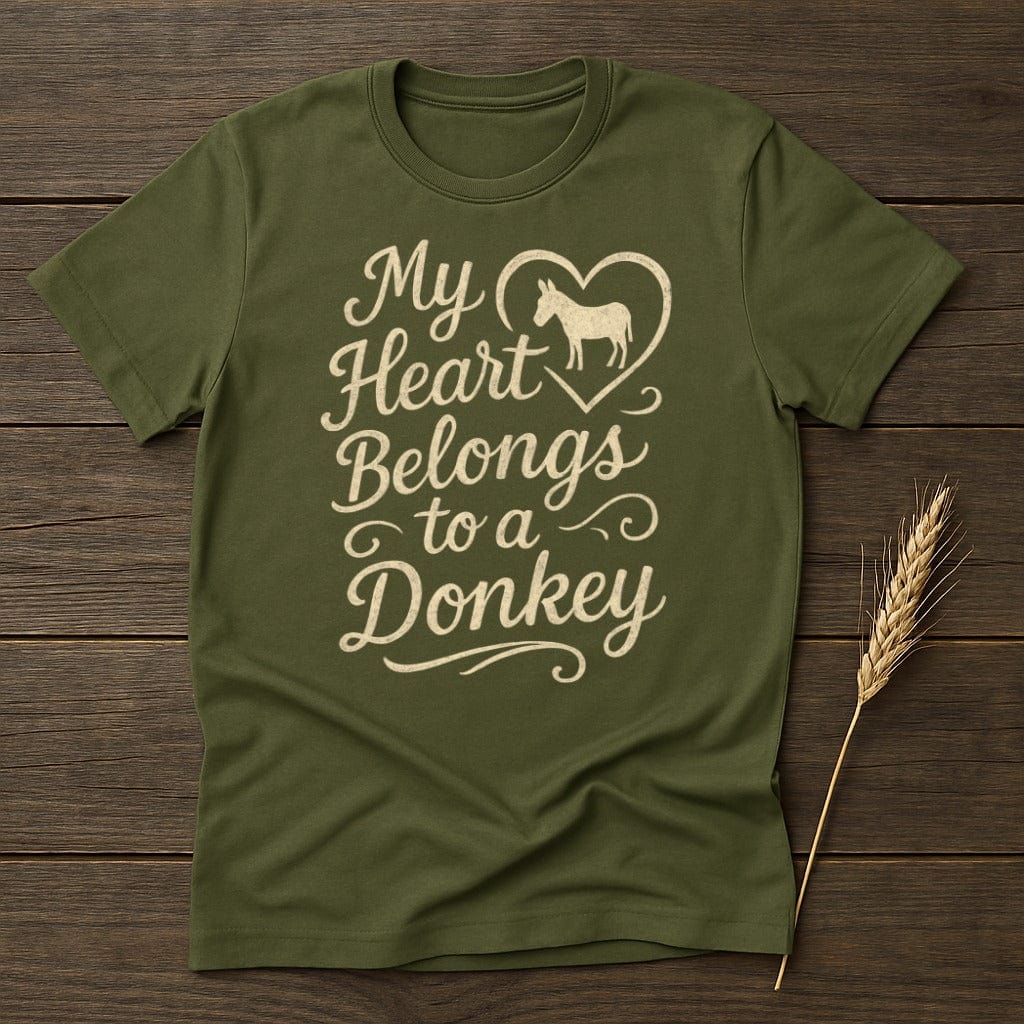 MyDesigns Physical Item S / Military Green My Heart Belongs to a Donkey T-Shirt