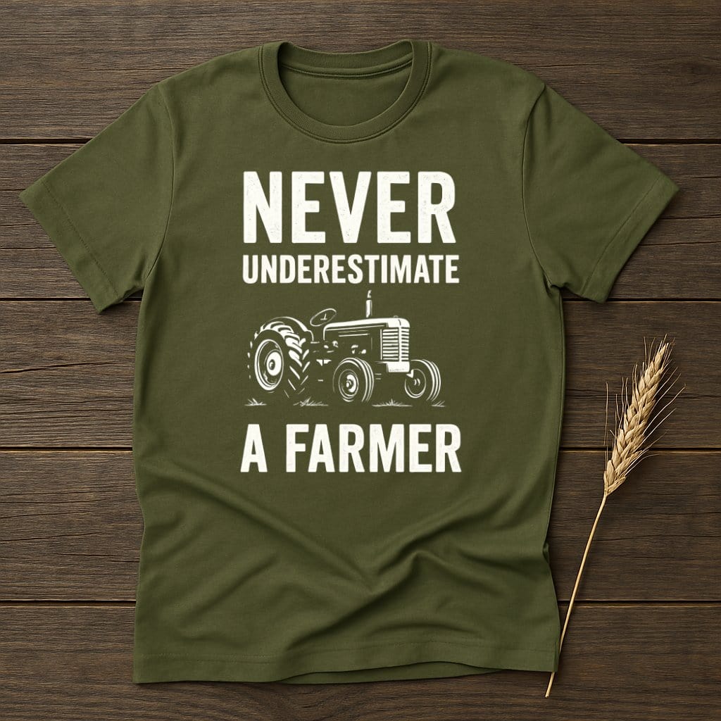 MyDesigns Physical Item S / Military Green Never Underestimate A Farmer T-Shirt