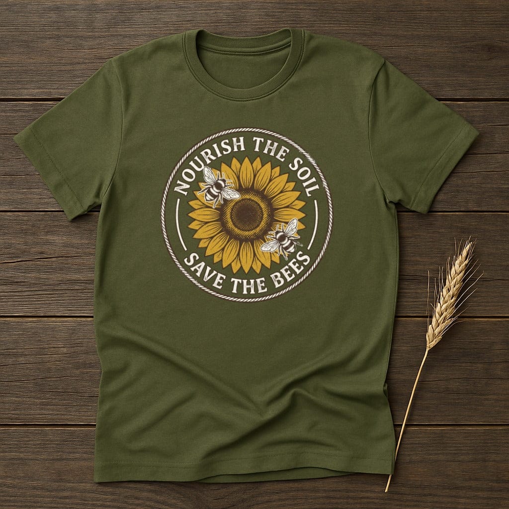 MyDesigns Physical Item S / Military Green Nourish The Soil Save The Bees T-Shirt