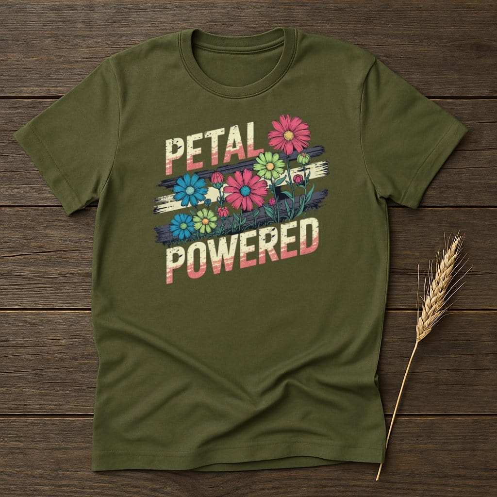 MyDesigns Physical Item S / Military Green Petal Powered Flowers T-Shirt