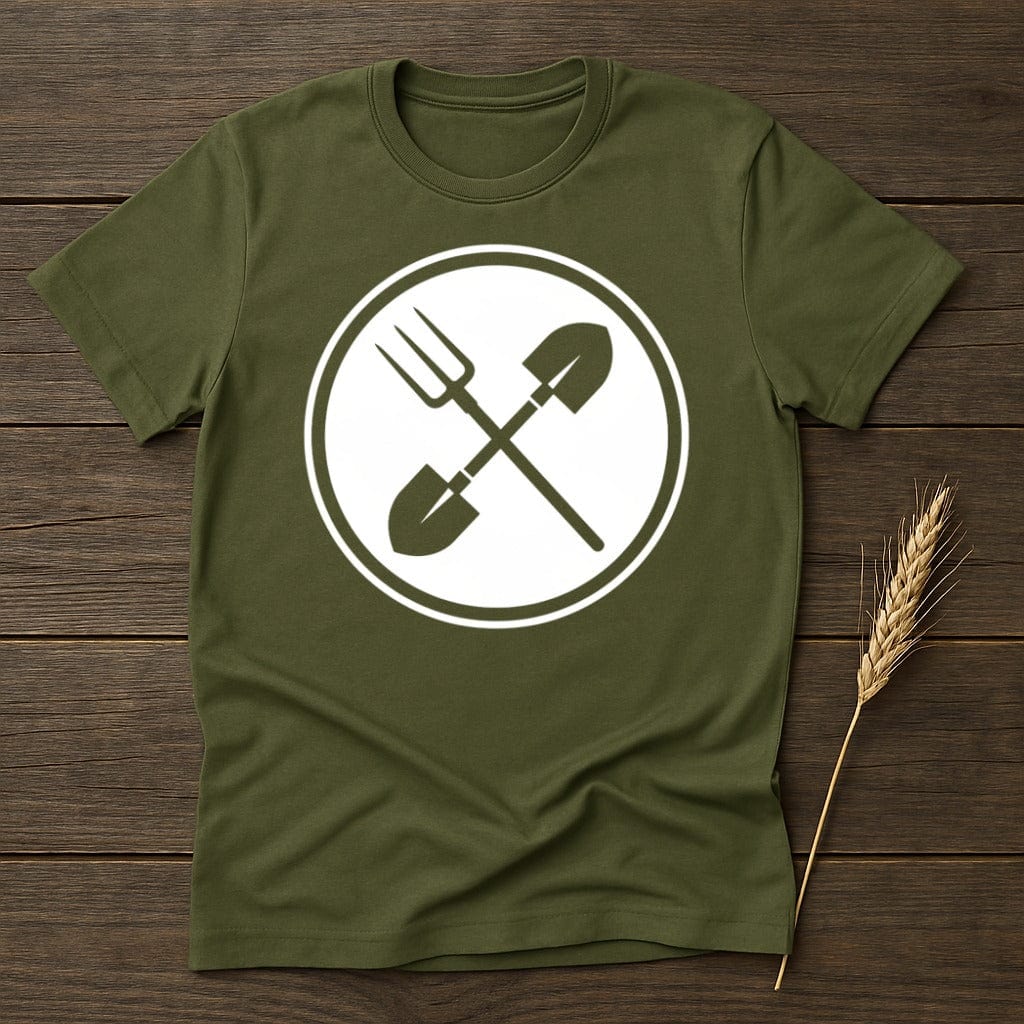 MyDesigns Physical Item S / Military Green Pitchfork and Shovel Logo T-Shirt