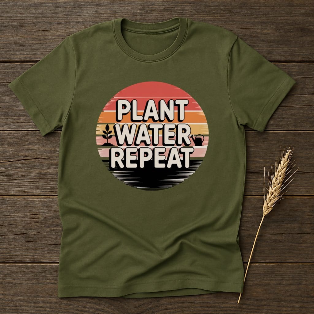MyDesigns Physical Item S / Military Green Plant Water Repeat Retro T-Shirts
