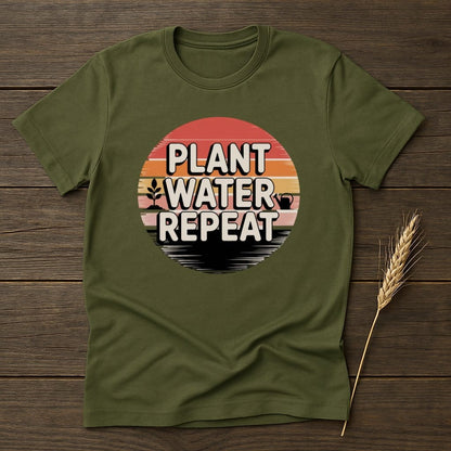 MyDesigns Physical Item S / Military Green Plant Water Repeat Retro T-Shirts