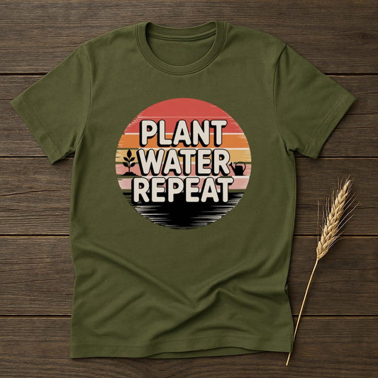 MyDesigns Physical Item S / Military Green Plant Water Repeat Retro T-Shirts