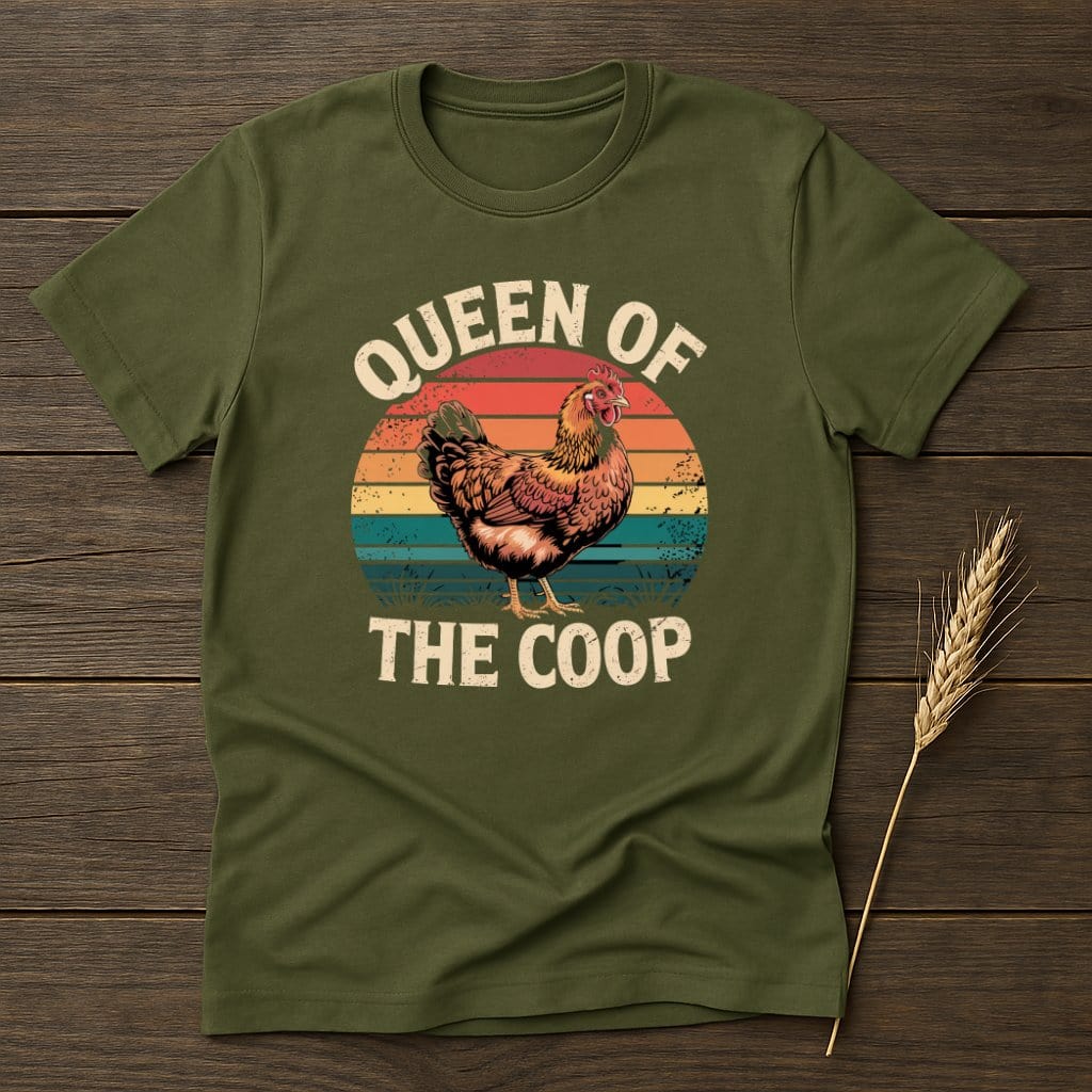 MyDesigns Physical Item S / Military Green Queen Of The Coop Retro T-Shirts
