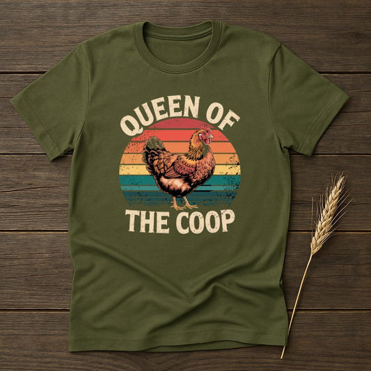 MyDesigns Physical Item S / Military Green Queen Of The Coop Retro T-Shirts