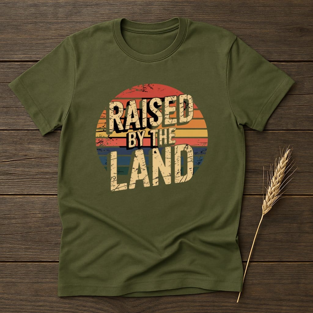 MyDesigns Physical Item S / Military Green Raised By The Land Retro T-Shirts