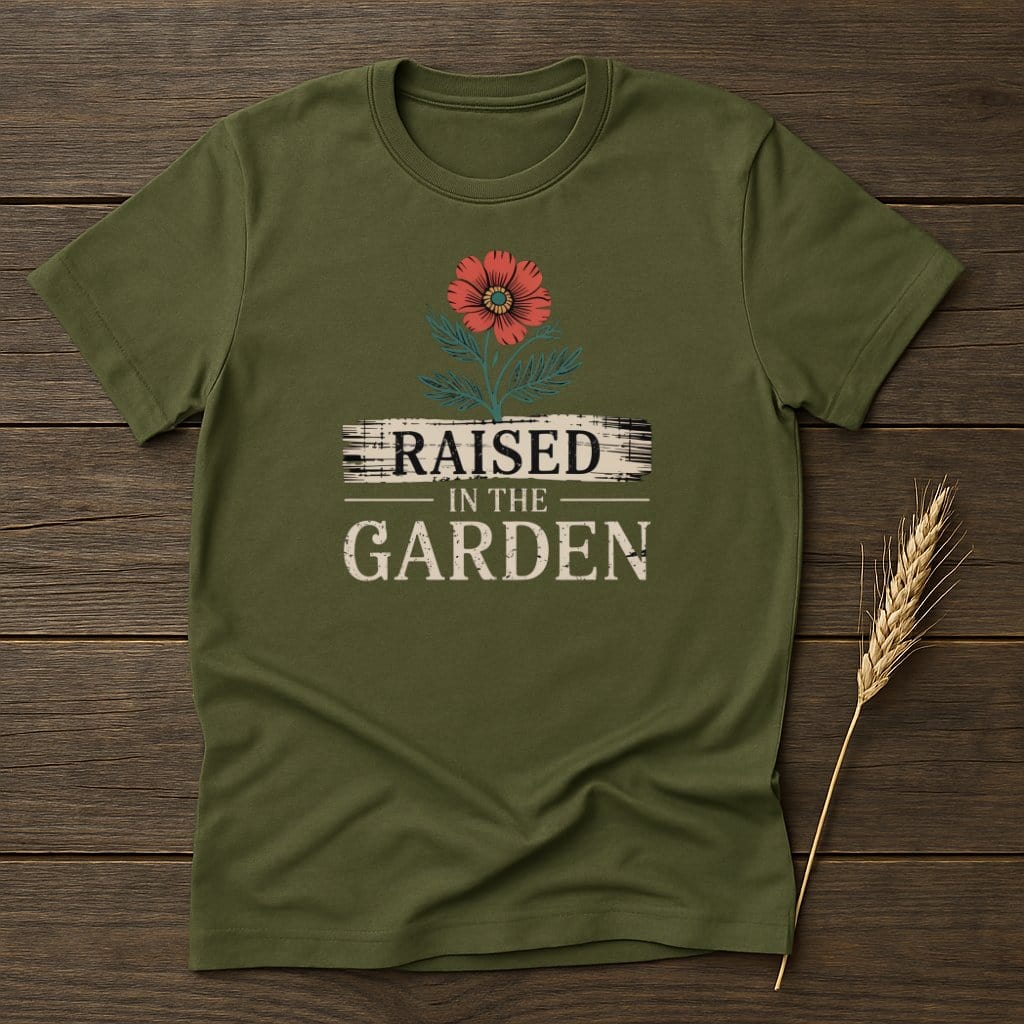 MyDesigns Physical Item S / Military Green Raised In The Garden Flower T-Shirt