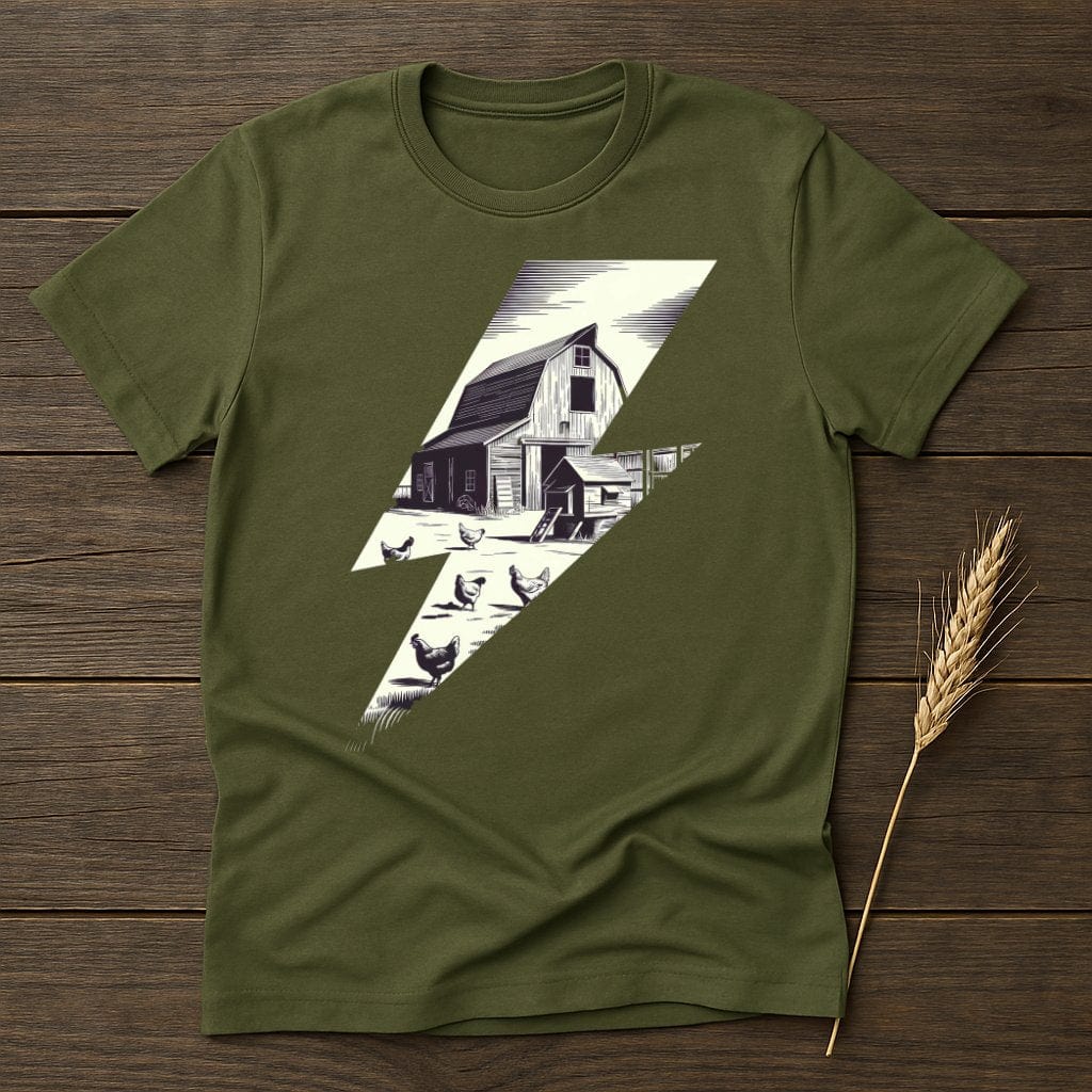 MyDesigns Physical Item S / Military Green Retro Farm Barn Lightning T-Shirts