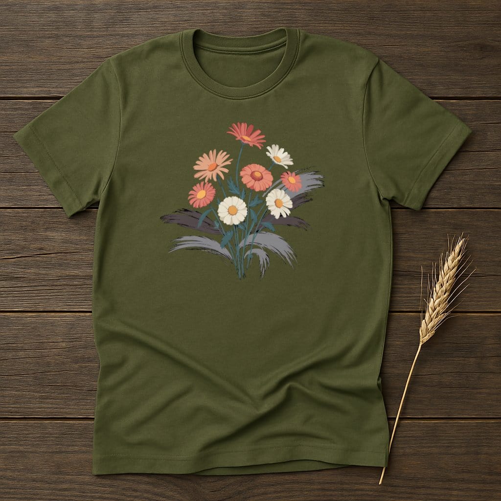 MyDesigns Physical Item S / Military Green Retro Floral Bouquet T-Shirt