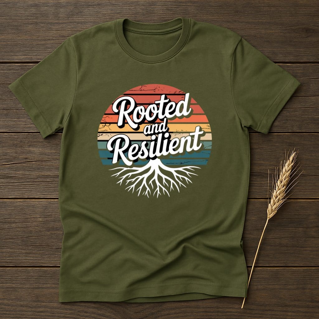 MyDesigns Physical Item S / Military Green Rooted and Resilient Retro T-Shirts
