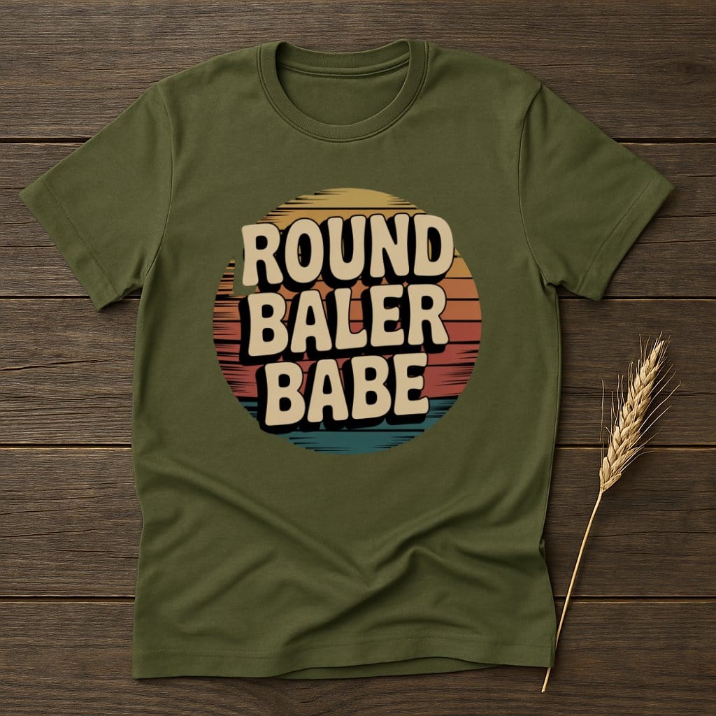 MyDesigns Physical Item S / Military Green Round Baler Babe Retro T-Shirts