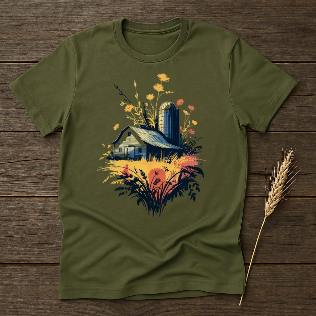 MyDesigns Physical Item S / Military Green Rustic Barn with Silo T-Shirt