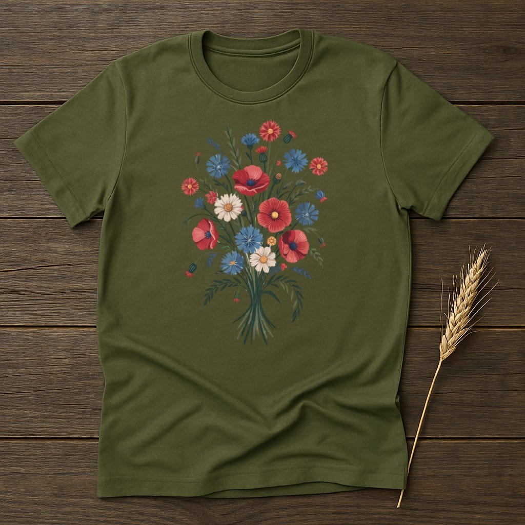 MyDesigns Physical Item S / Military Green Summer Floral Bouquet T-Shirt