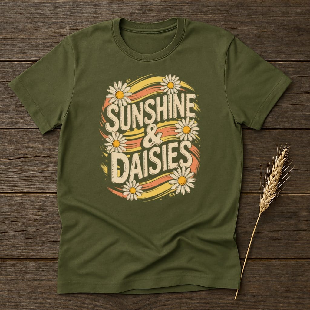 MyDesigns Physical Item S / Military Green Sunshine and Daisies T-Shirt