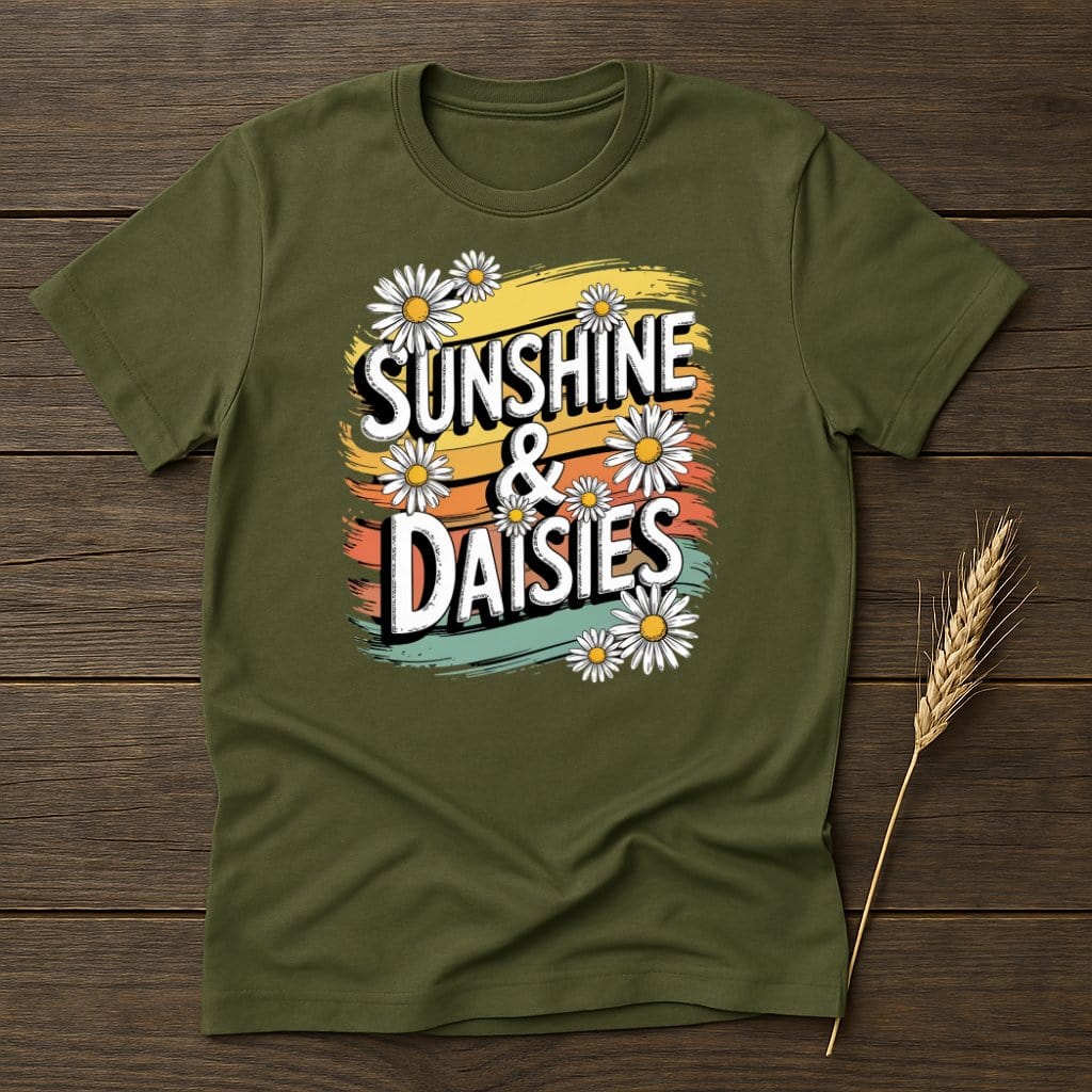 MyDesigns Physical Item S / Military Green Sunshine and Daisies T-Shirt