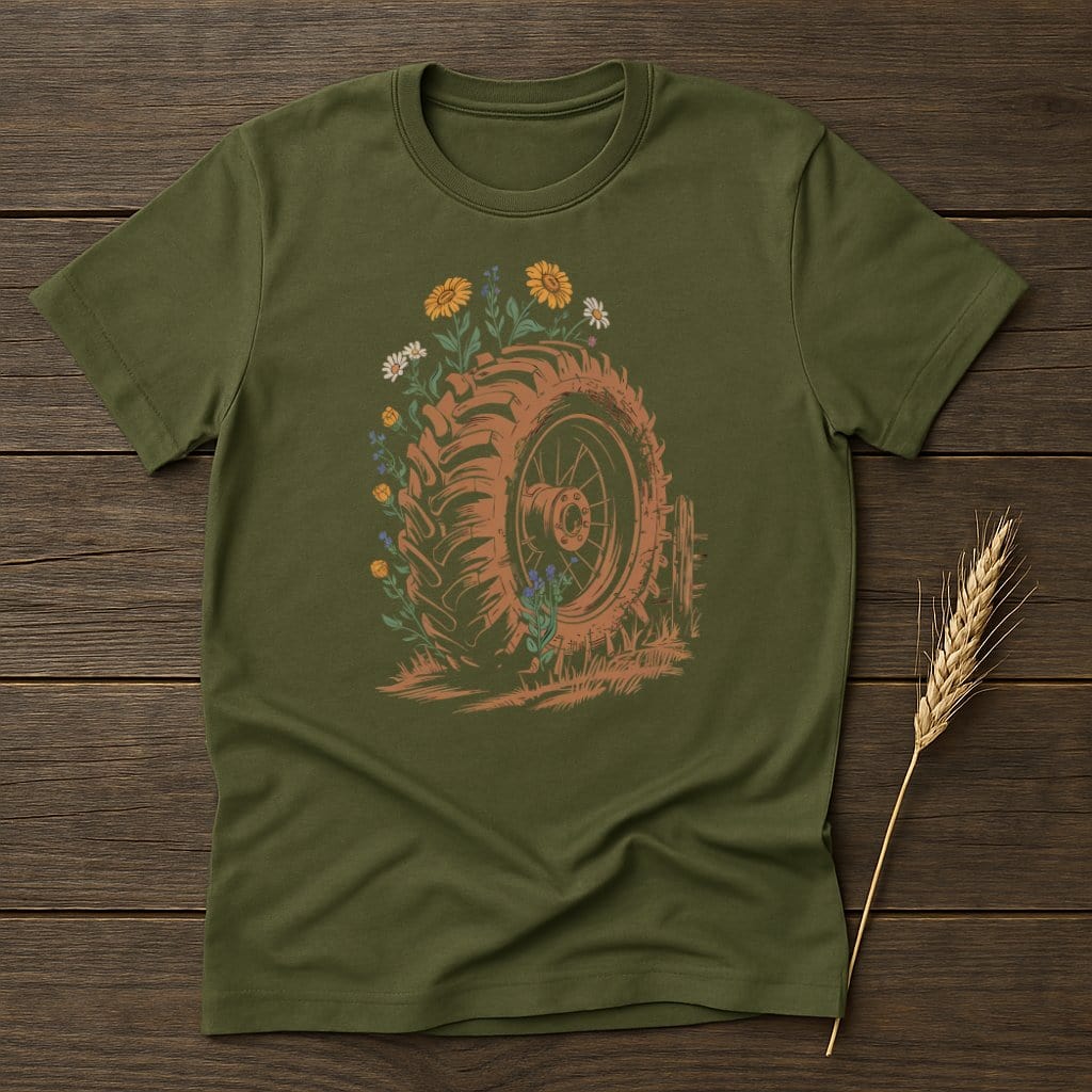 MyDesigns Physical Item S / Military Green Tire With Flowers T-Shirt