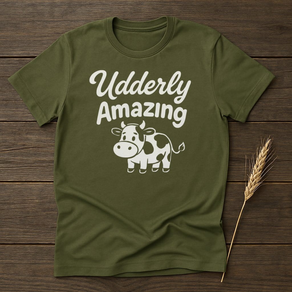 MyDesigns Physical Item S / Military Green Udderly Amazing Cow T-Shirt