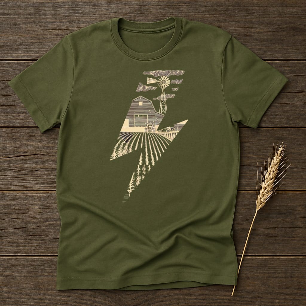 MyDesigns Physical Item S / Military Green Vintage Farm Lightning Bolt T-Shirts