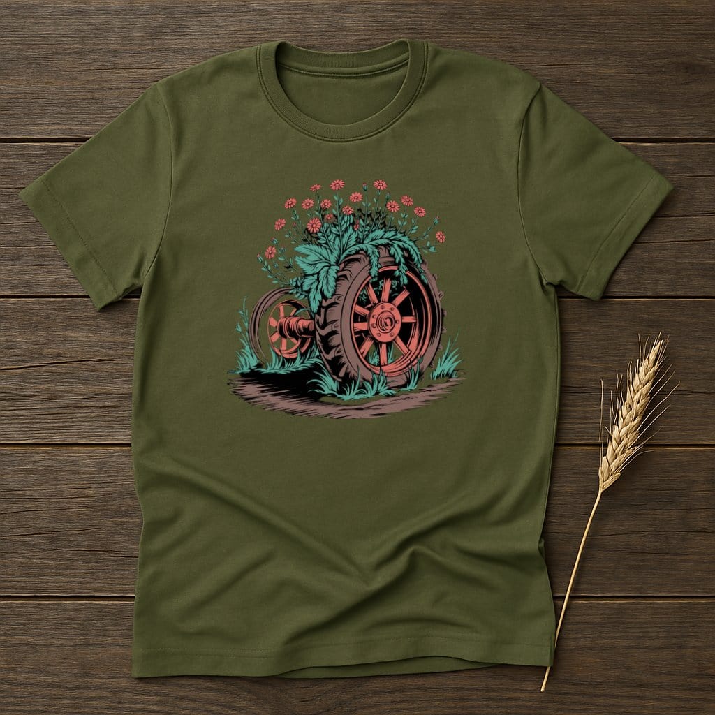 MyDesigns Physical Item S / Military Green Wheel Flowers T-Shirt