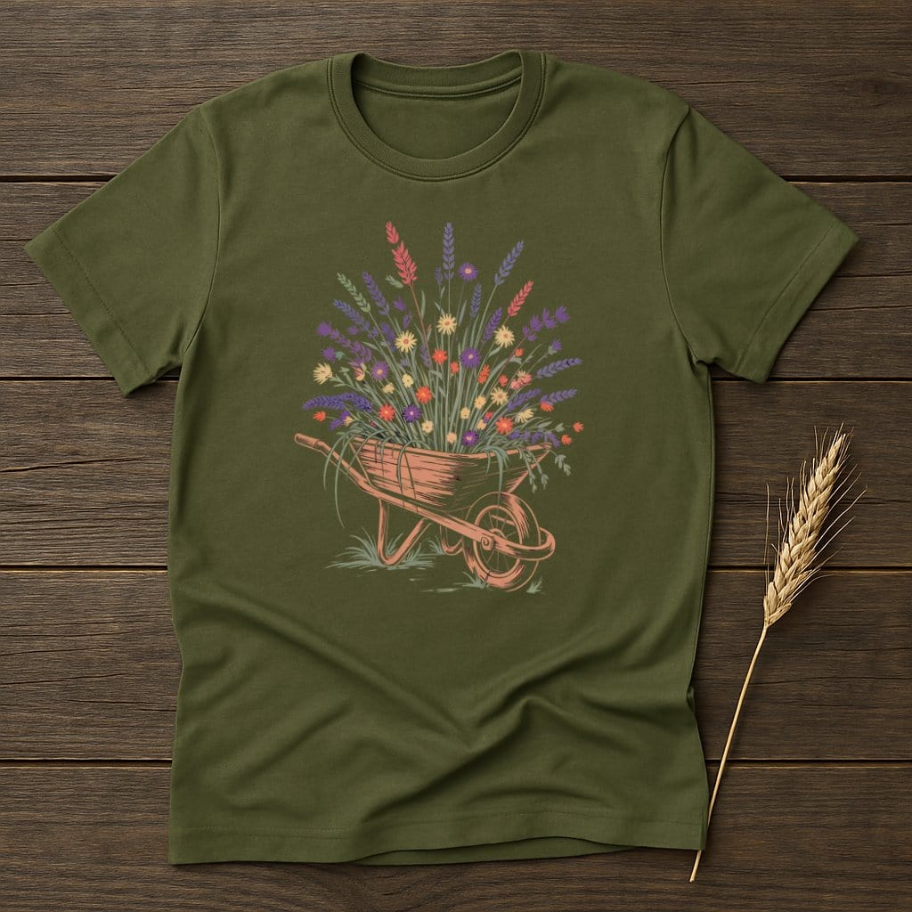 MyDesigns Physical Item S / Military Green Wheelbarrow Floral Arrangement T-Shirt