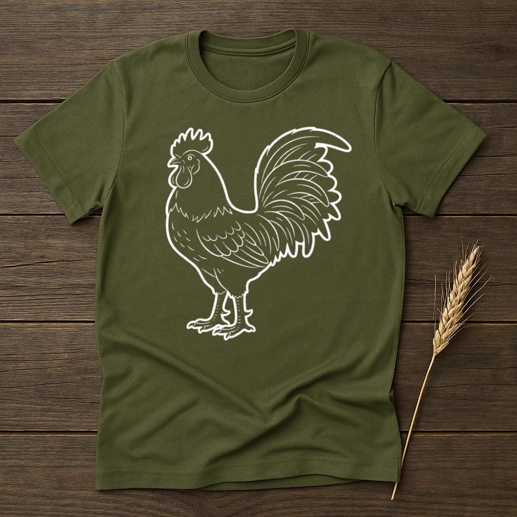 MyDesigns Physical Item S / Military Green White Outline Rooster T-Shirt