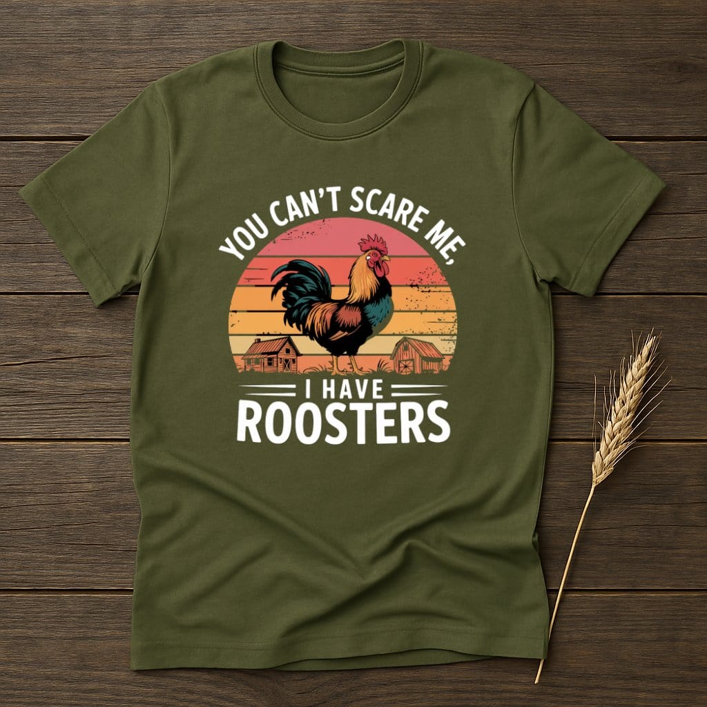 MyDesigns Physical Item S / Military Green You Cant Scare Me I Have Roosters Retro T-Shirts