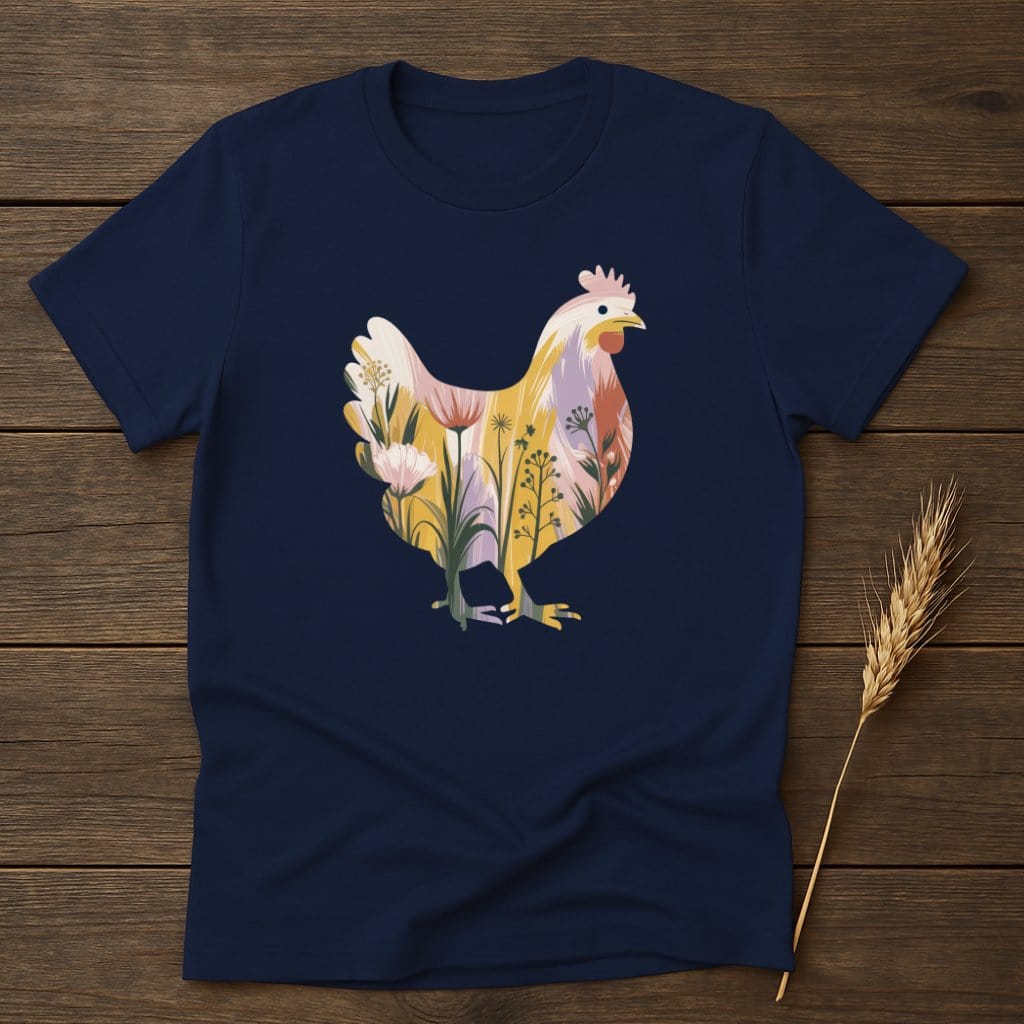 MyDesigns Physical Item S / Navy Artistic Floral Hen T-Shirt
