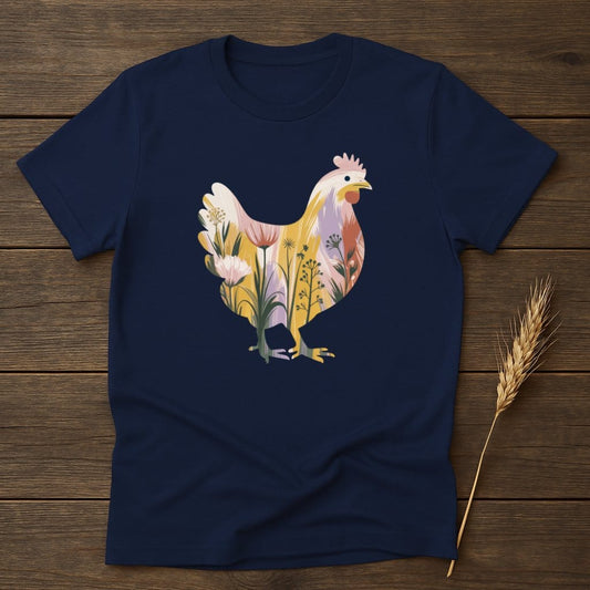 MyDesigns Physical Item S / Navy Artistic Floral Hen T-Shirt