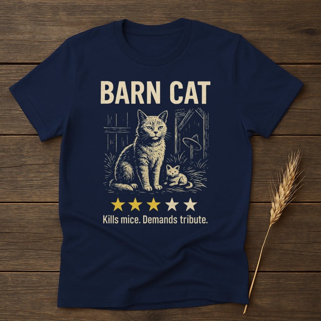 MyDesigns Physical Item S / Navy Barn Cat Review T-Shirt