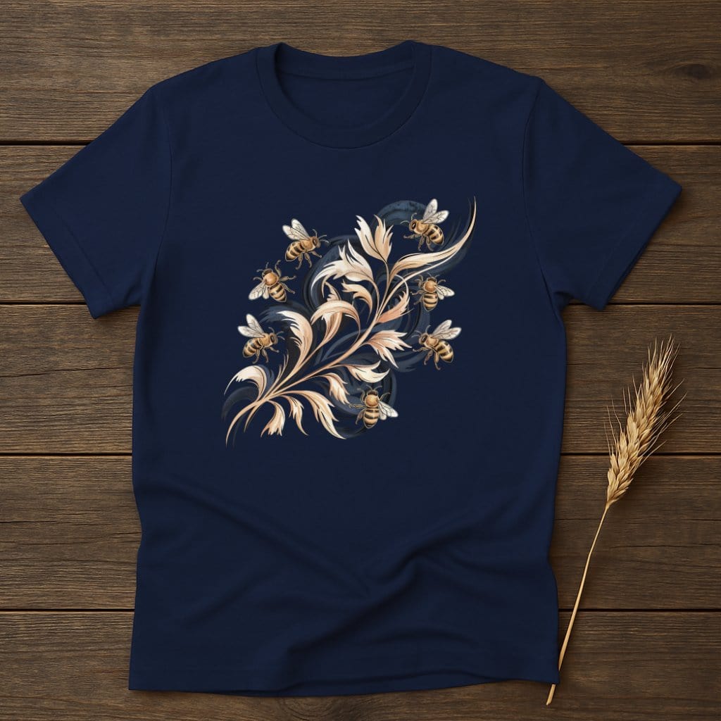 MyDesigns Physical Item S / Navy Bees On Flowers T-Shirt