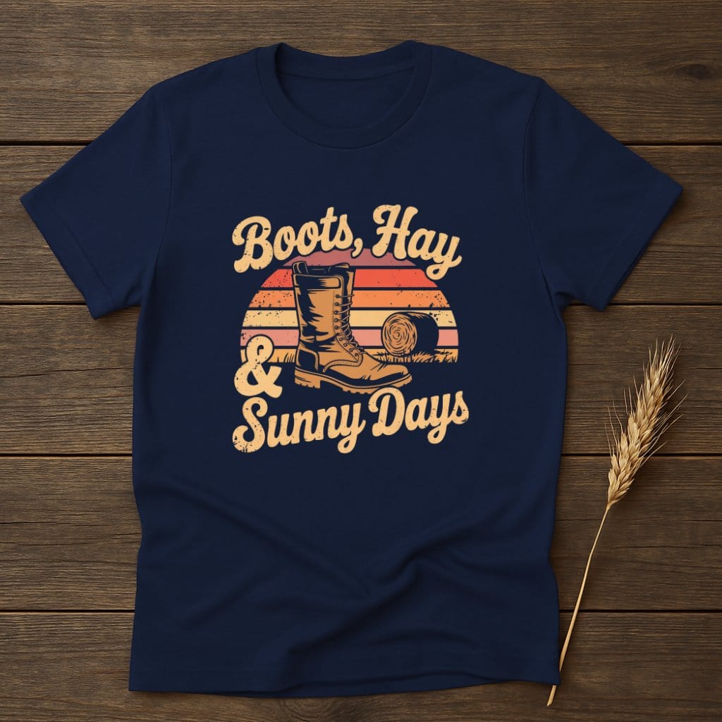 MyDesigns Physical Item S / Navy Boots Hay Sunny Days Retro T-Shirts