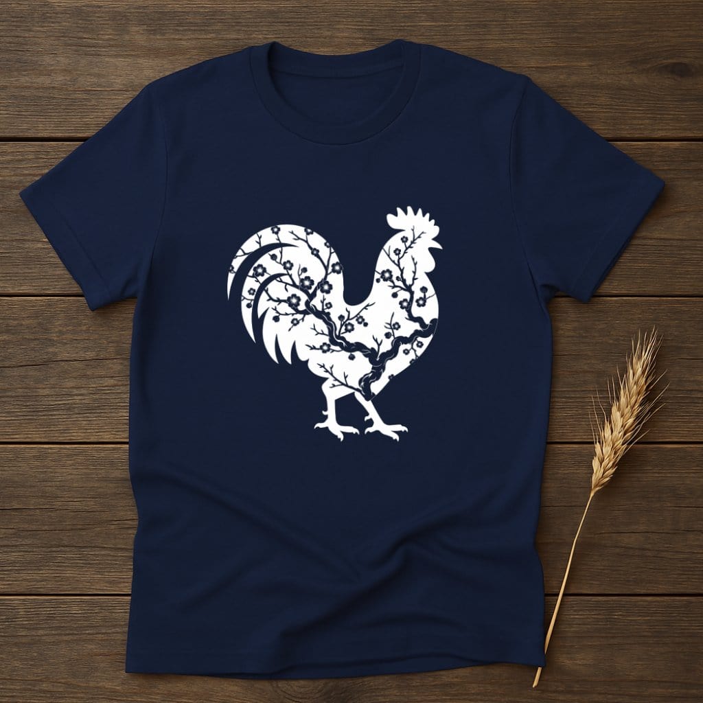 MyDesigns Physical Item S / Navy Cherry Blossom Rooster T-Shirts