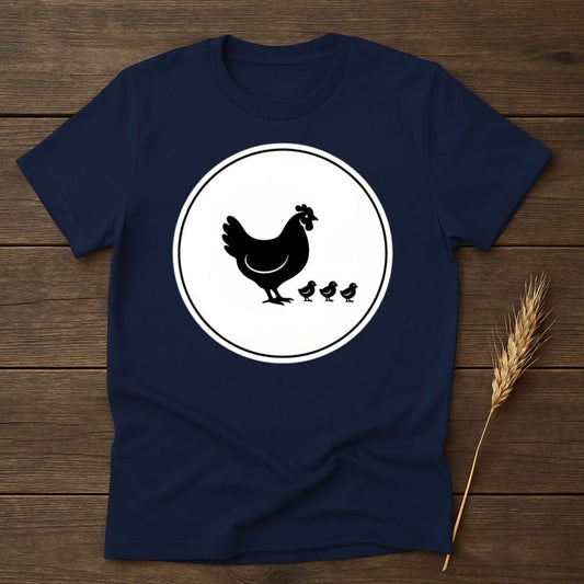 MyDesigns Physical Item S / Navy Chicken with Three Chicks Logo T-Shirt