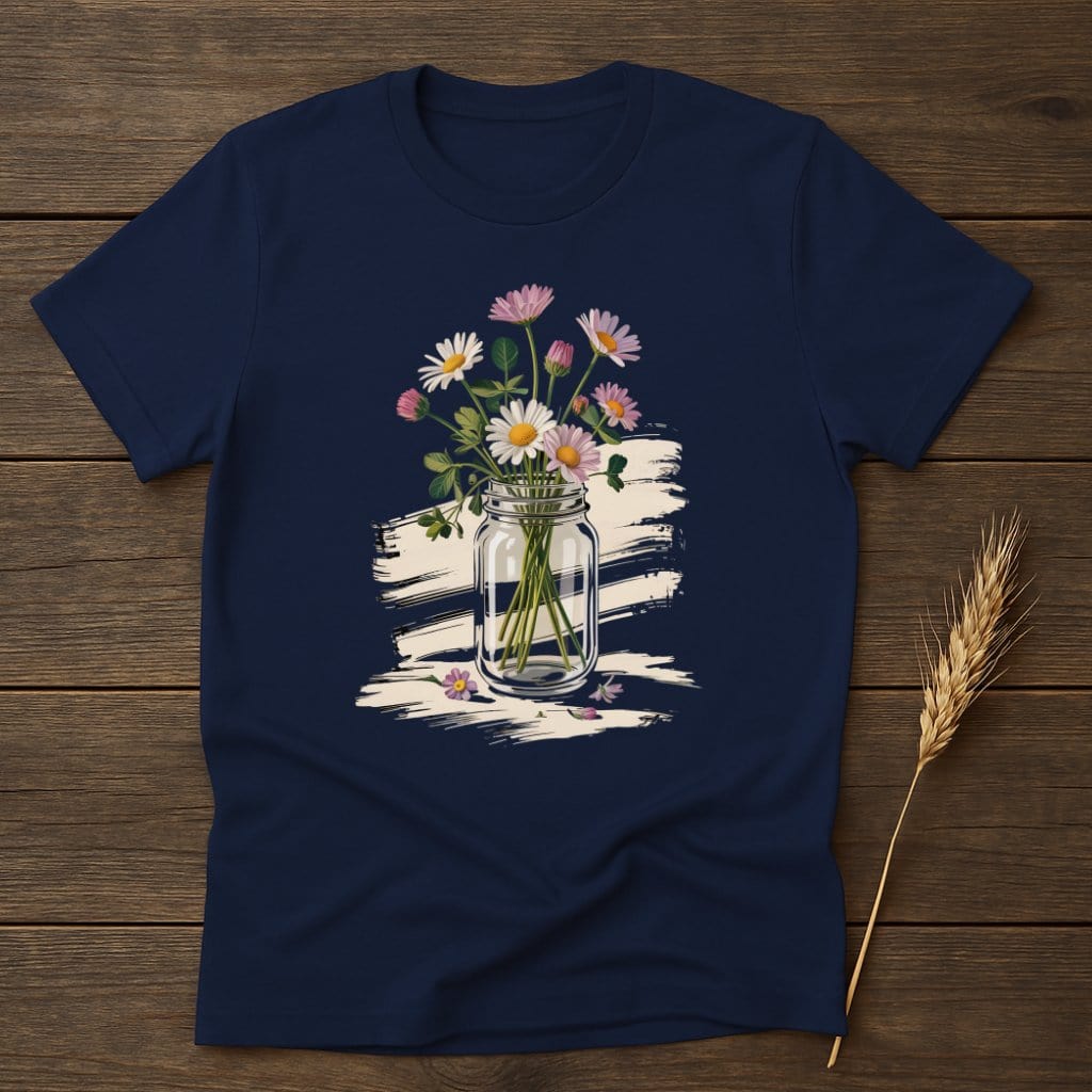 MyDesigns Physical Item S / Navy Daisies in Glass Jar T-Shirt