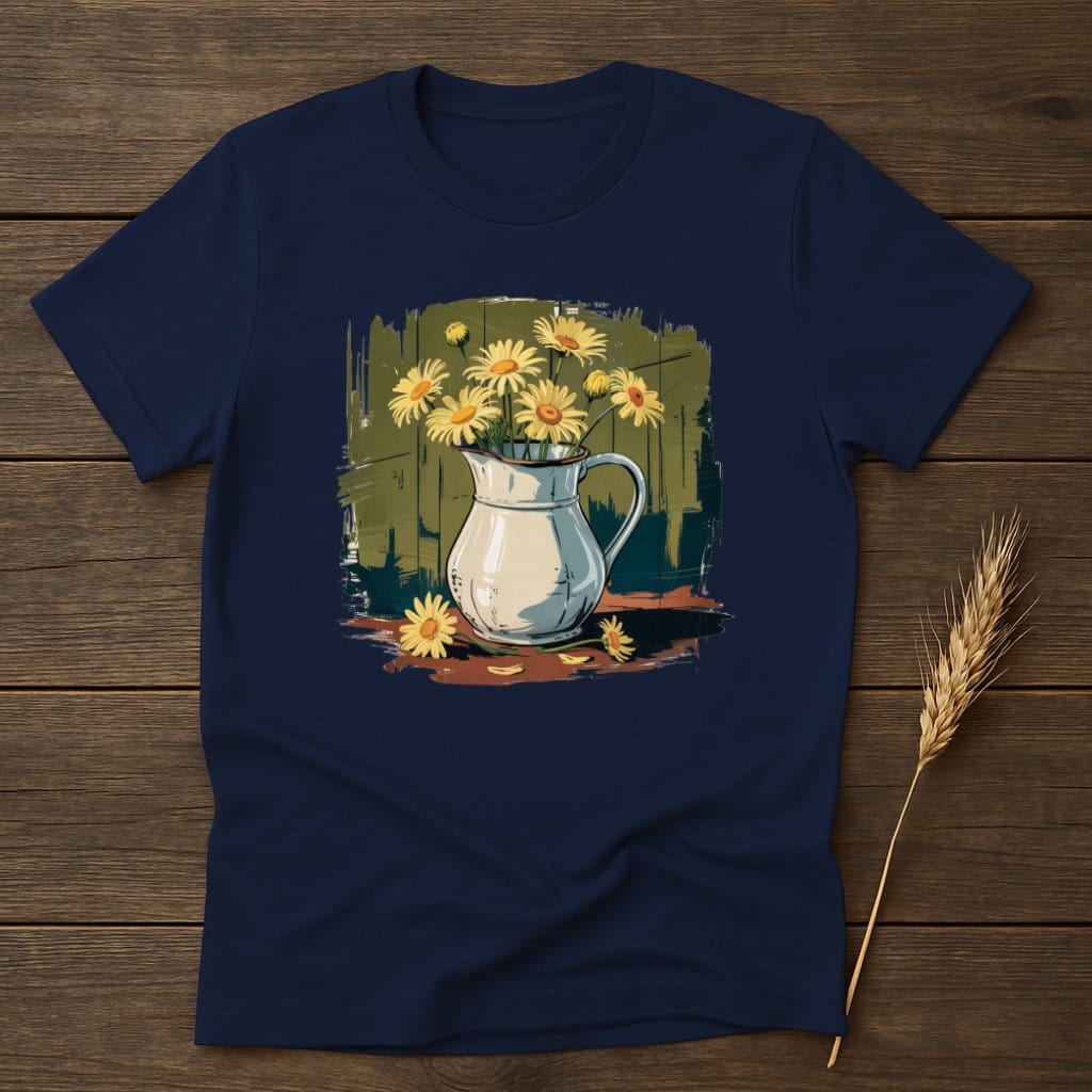 MyDesigns Physical Item S / Navy Daisy Flowers in Pitcher T-Shirt