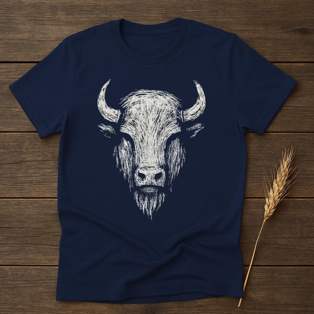 MyDesigns Physical Item S / Navy Distressed Bison Face T-Shirt