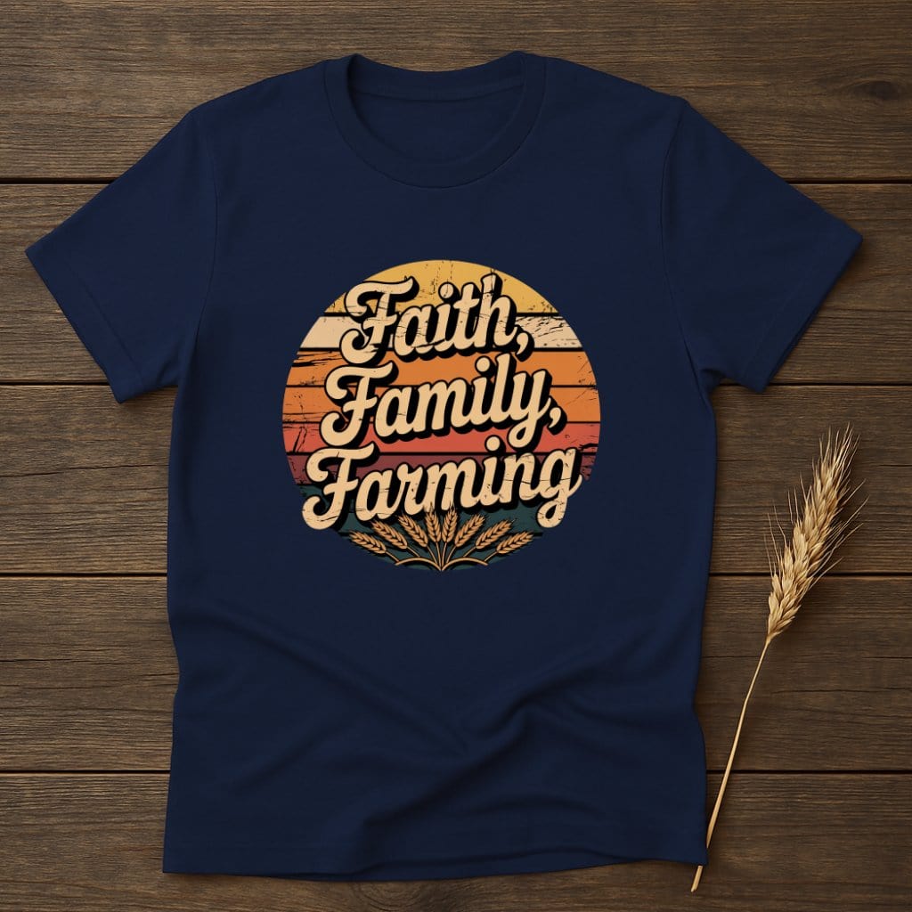 MyDesigns Physical Item S / Navy Faith Family Farming Retro T-Shirts